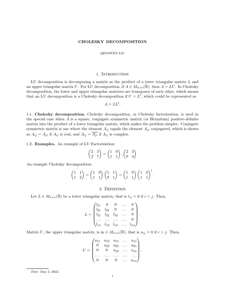 Cholesky Decomposition Explained | PDF