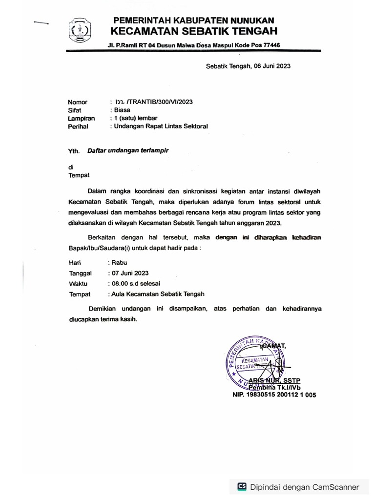 Undangan Rapat Lintas Sektoral | PDF