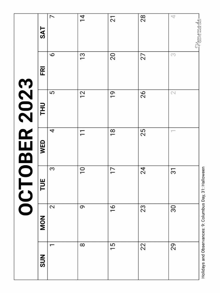 BLANK OCTOBER 2023 CALENDAR PRINTABLE PDF intelligence overview