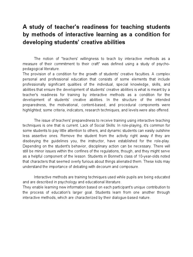 A Study of Teachers Readiness For Teaching Students by Methods of ...