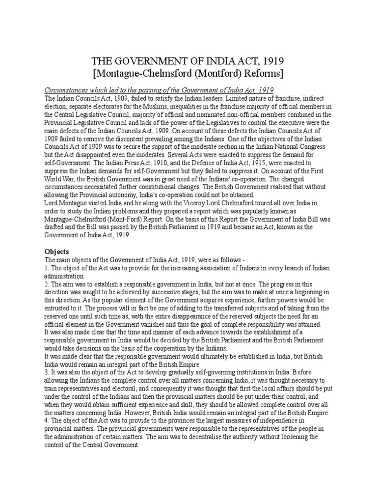 The Government of India Act, 1919 PDF Royal Assent Bill (Law)