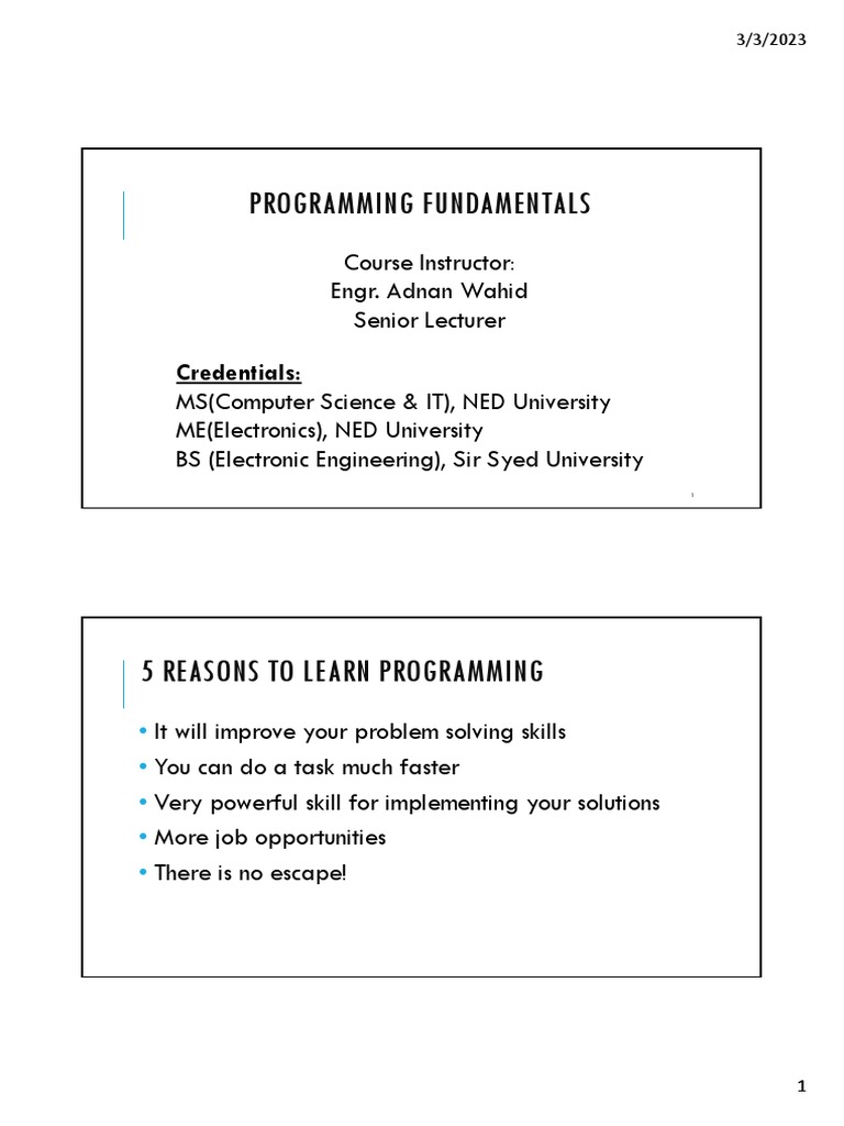 Week 1 - Programming Fundamentals | PDF