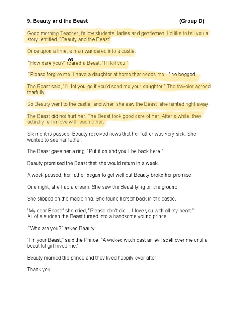 Story Telling 2007 Scripts Group D9. Beauty and The Beast PDF