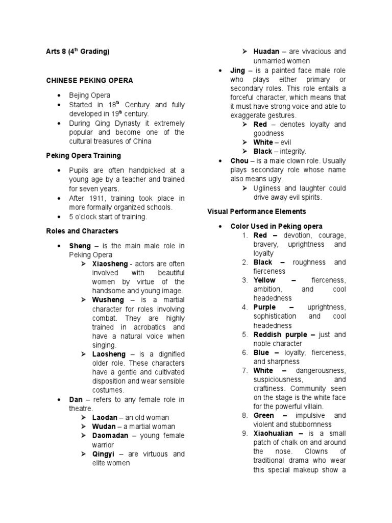 Arts 8 Chinese Peking Opera | PDF | Performing Arts | Entertainment