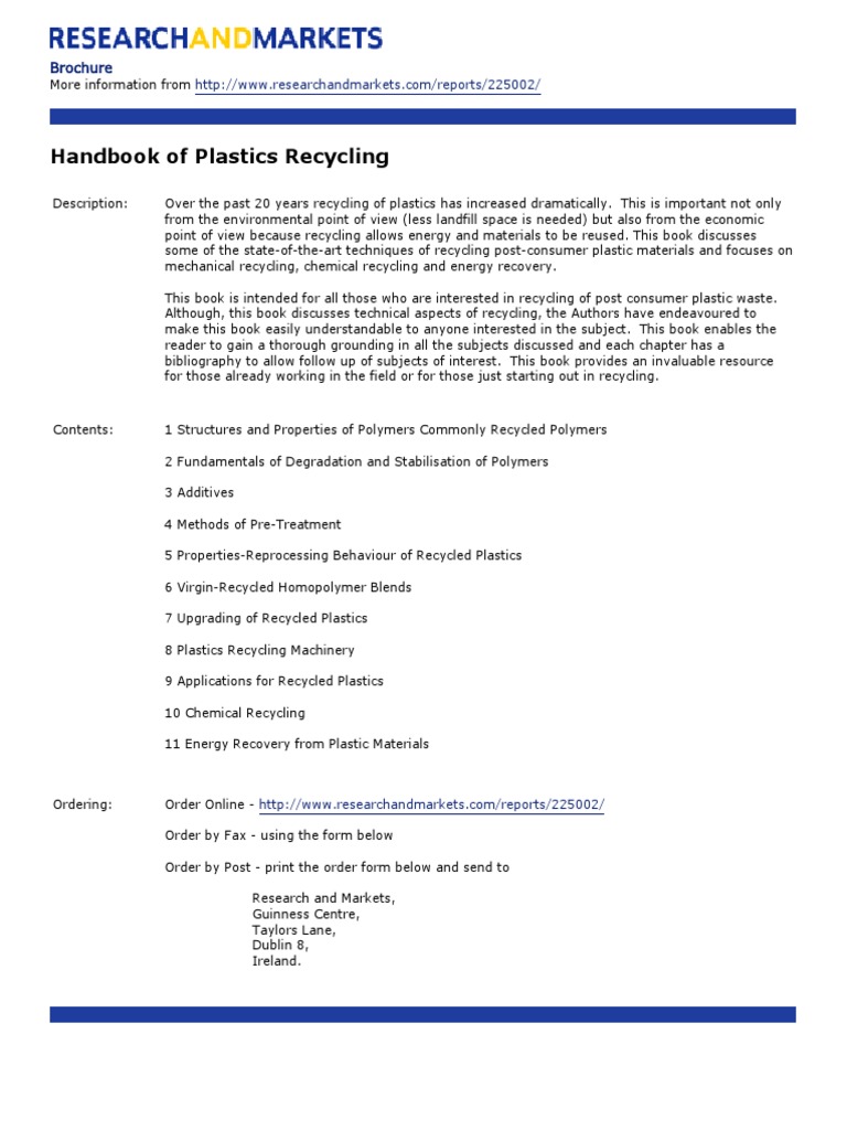 Handbook of Plastics Recycling PDF