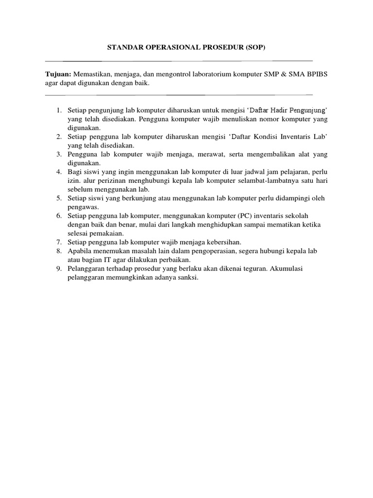 Contoh SOP Lab Komputer PDF