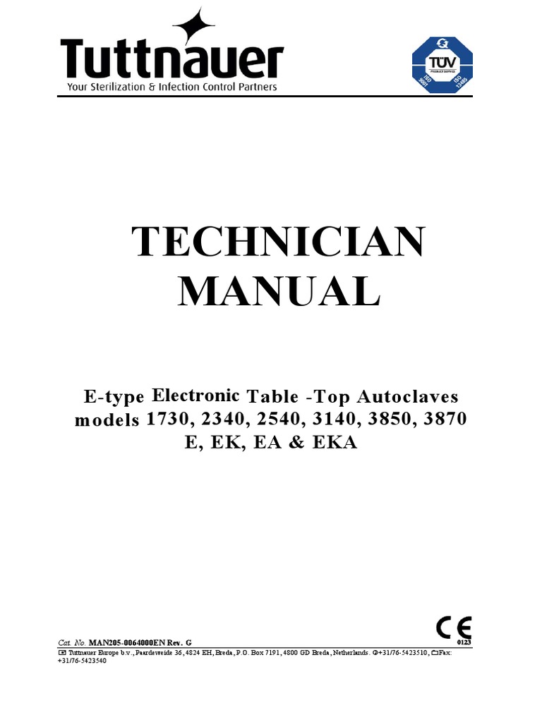 Autoclave Tuttnauer E Type Technician Pdf Calibration Electrical