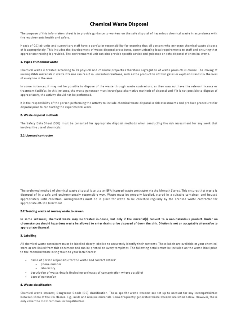 Chemical Waste Disposal Procedure PDF Waste Waste Management