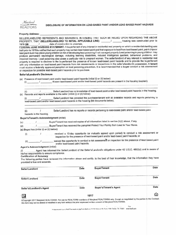 MD Lead Paint Disclosure PDF