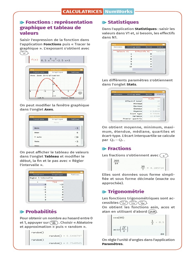 Guide d'utilisation de la calculatrice NumWorks | PDF | Intégral ...