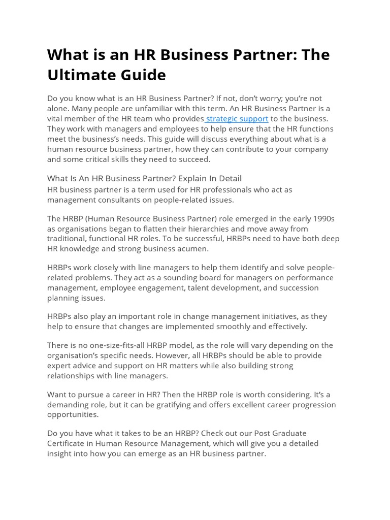 What Is An Hr Business Partner Hrbp Pdf
