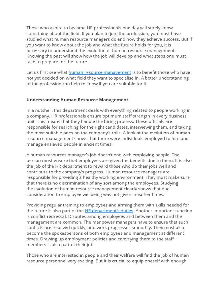 Evolution of HRM | PDF | Human Resource Management | Human Resources