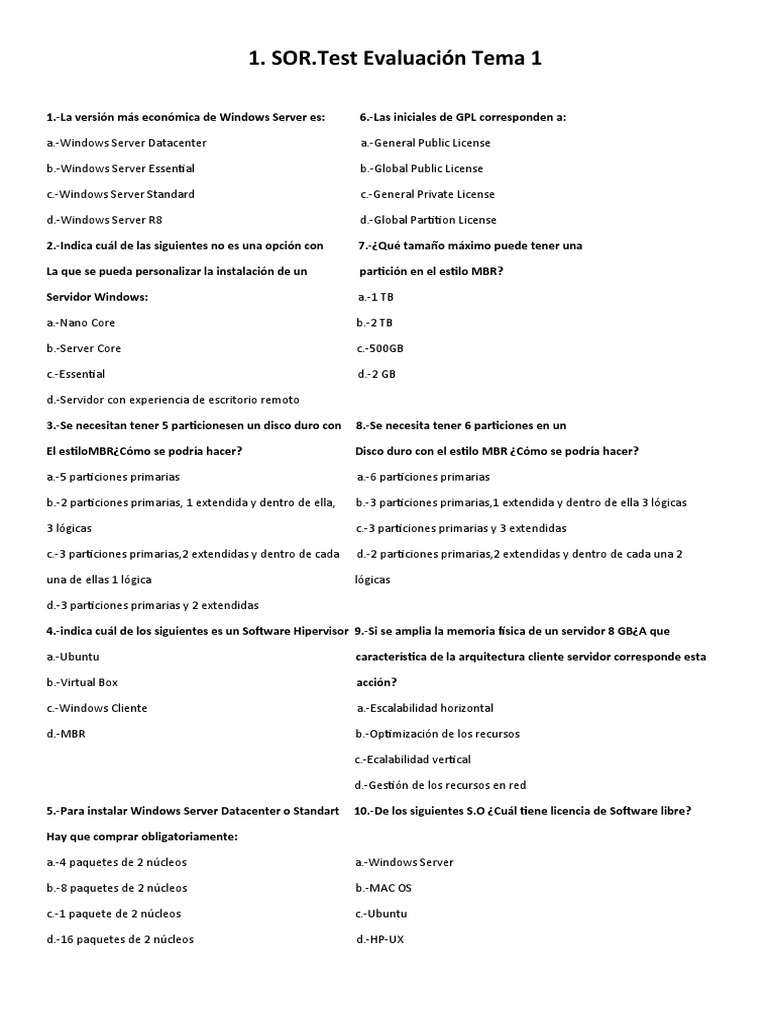 Evaluación de Conocimientos SOR | PDF