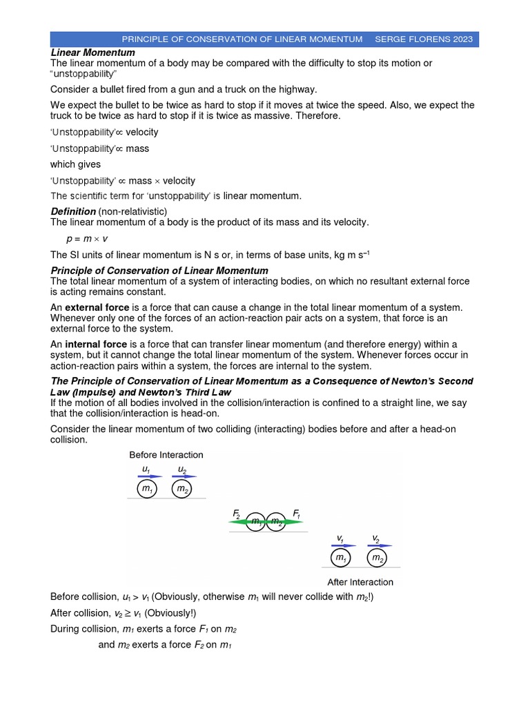 Principle of Conservation of Linear Momentum | PDF | Collision | Momentum