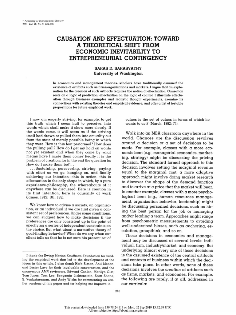 Causation vs. Effectuation in Entrepreneurship | PDF | Causality ...
