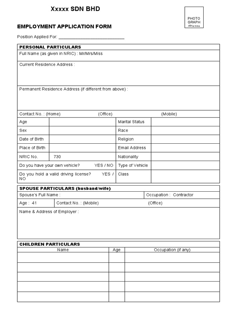 Employment Application Form Template PDF