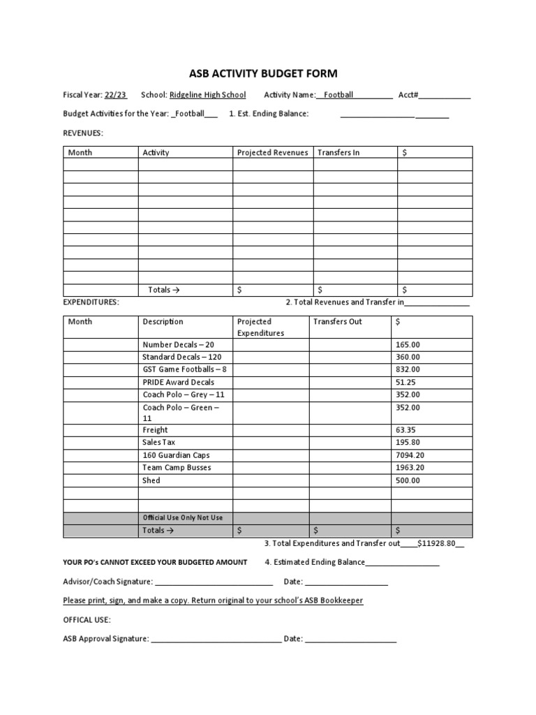 Asb Activity Budget Form PDF Governance Public Law