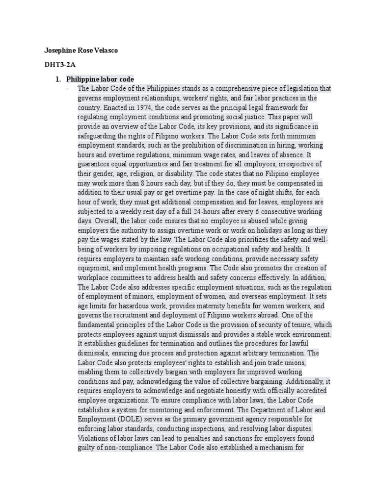 Philippine labor code pdf labour law employment