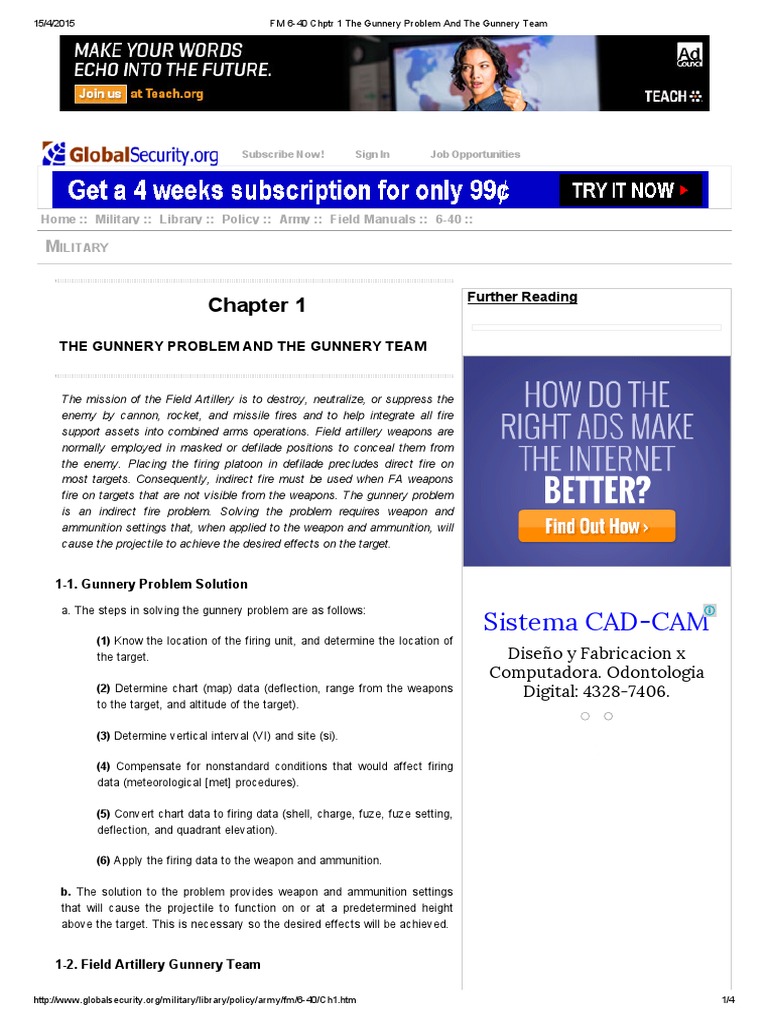 FM 6-40 CHPTR 1 The Gunnery Problem and The Gunnery Team | PDF ...