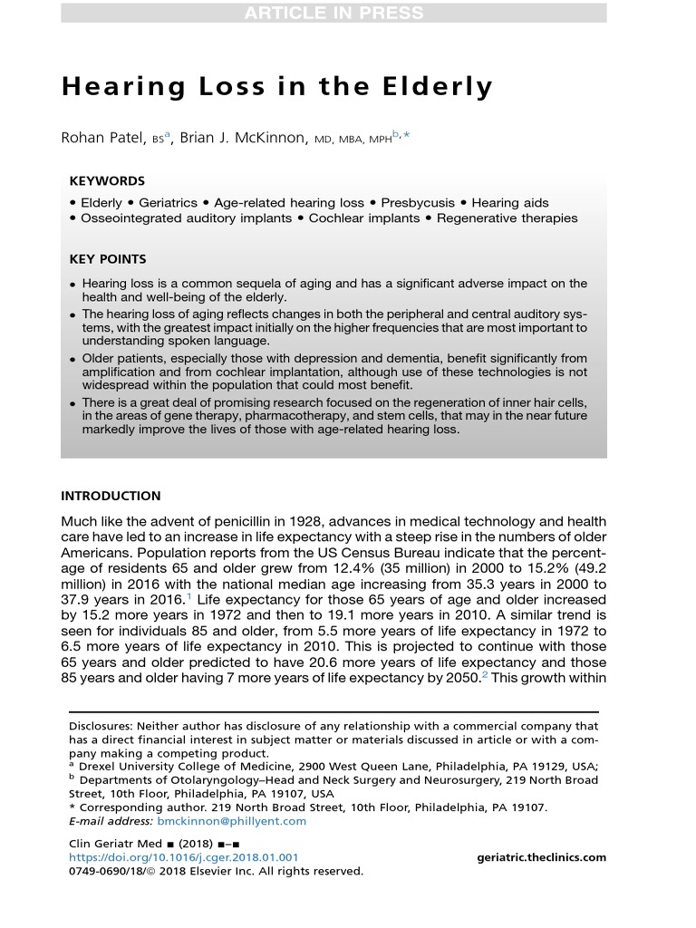 Hearing Loss in The Elderly | PDF | Hearing Loss | Hearing Aid