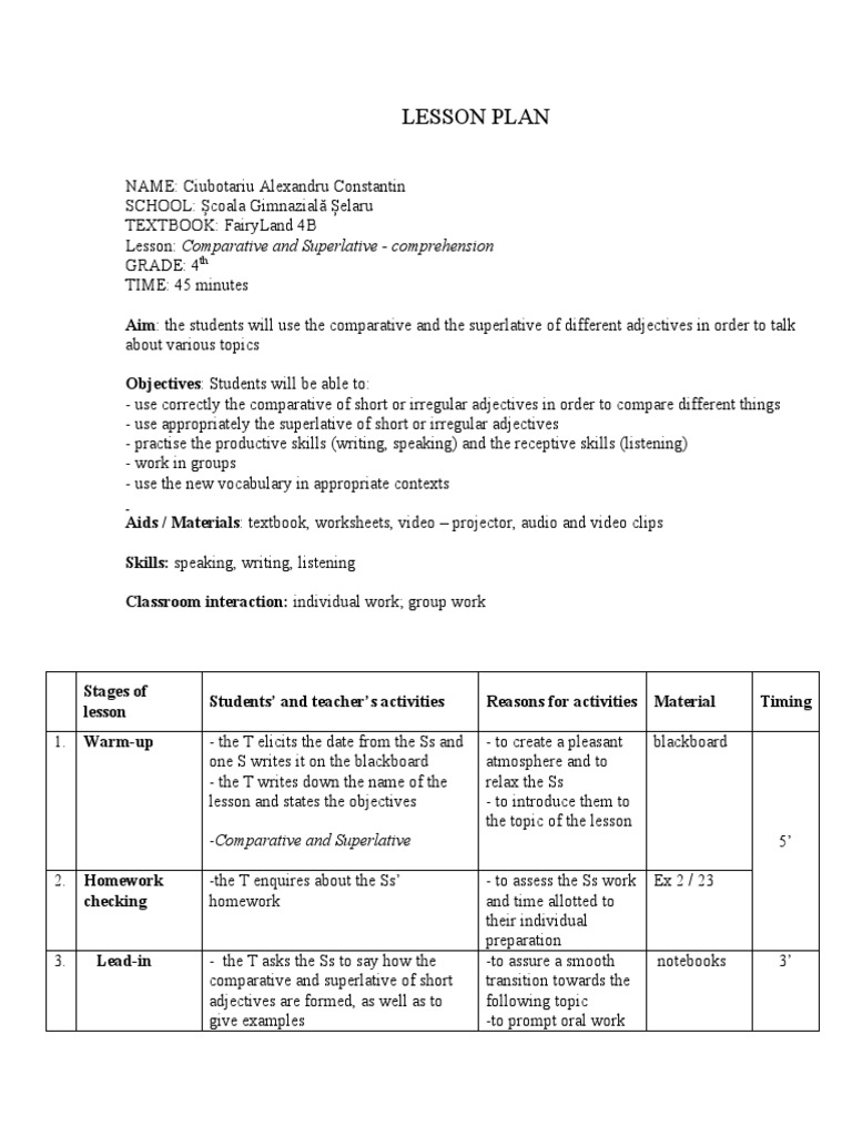 Comparative and Superlative Lesson Plan | PDF | Adjective | Cognitive ...