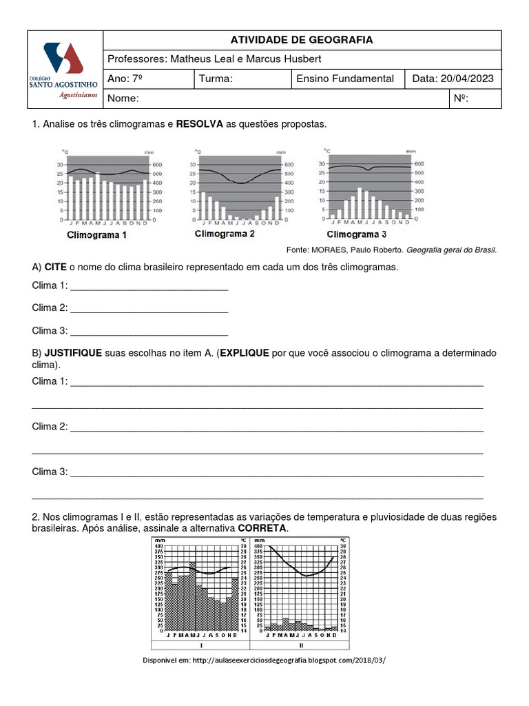 Exercícios sobre Climogramas e Climas do Brasil | PDF | Clima | Chuva