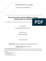 2018 - Tasa de Inversión en Firmas Afiliadas A Grupos Empresariales en Colombia