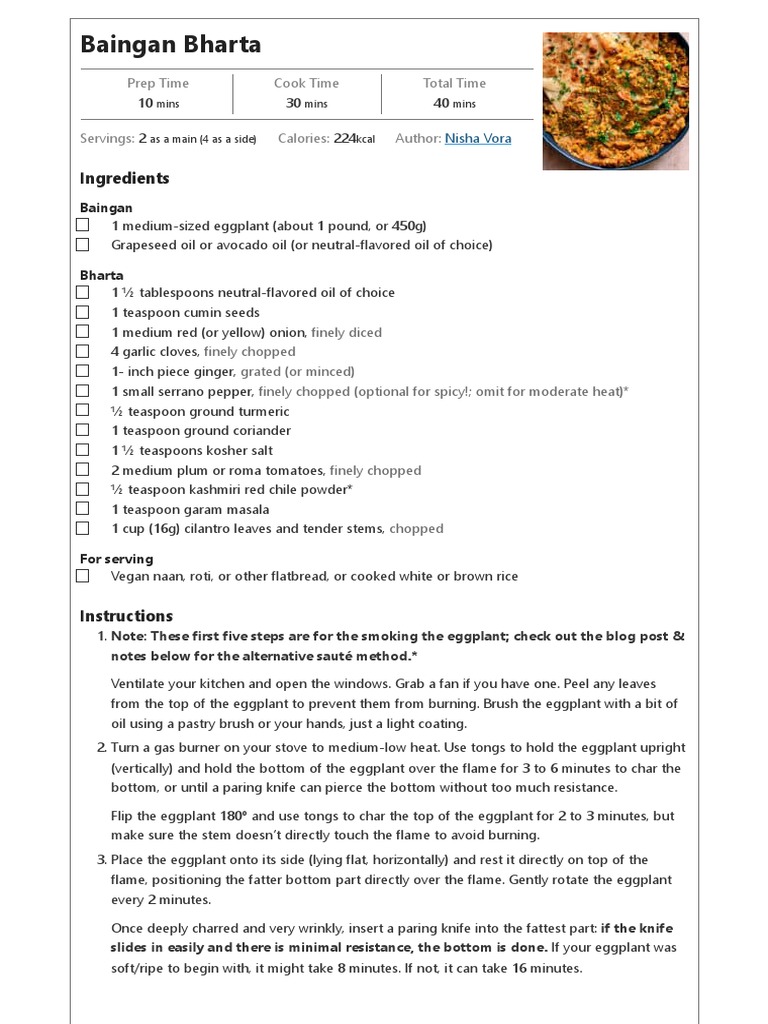 Baingan Bharta Rainbow Plant Life PDF Eggplant Foods