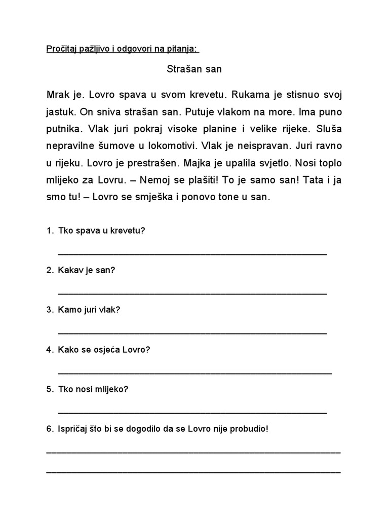 Razumijevanje Pročitanog | PDF