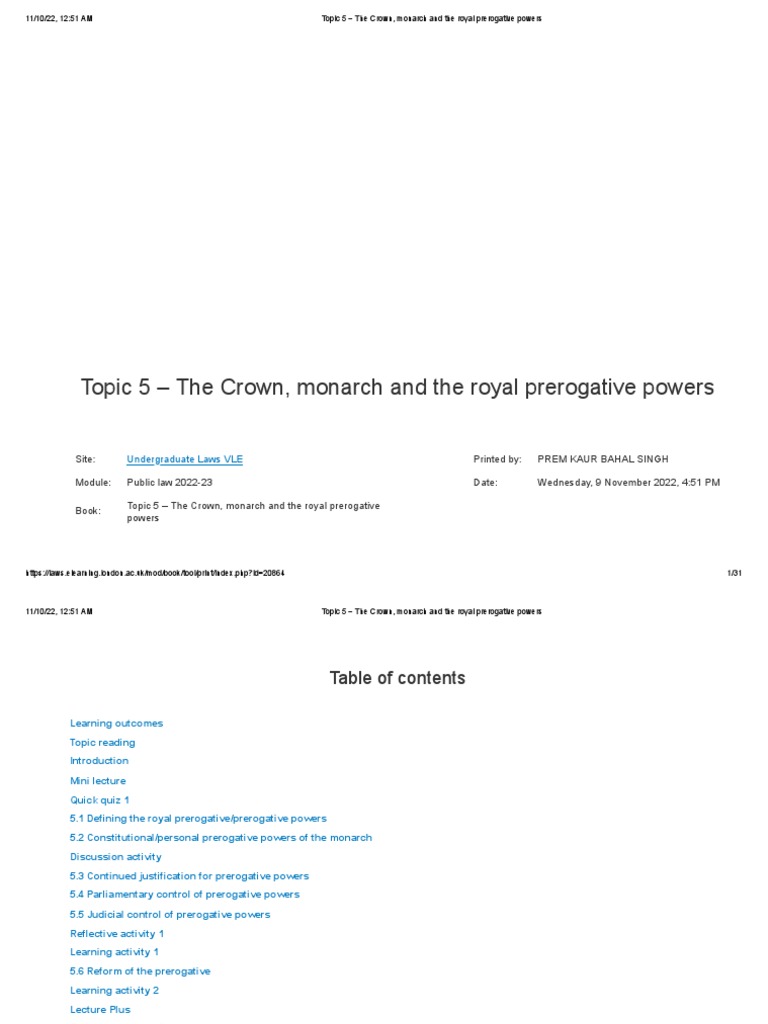 Topic 5 The Crown, Monarch and The Royal Prerogative Powers Download Free PDF Royal Assent