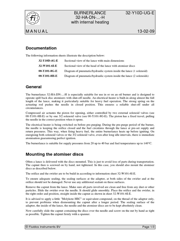 Burner Lance Operation and Maintenance Guide | PDF | Valve | Electric ...