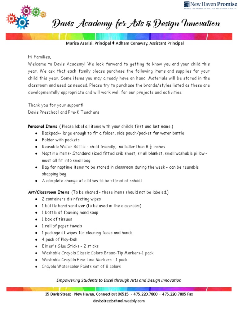 PreK Supply List 20232024 PDF