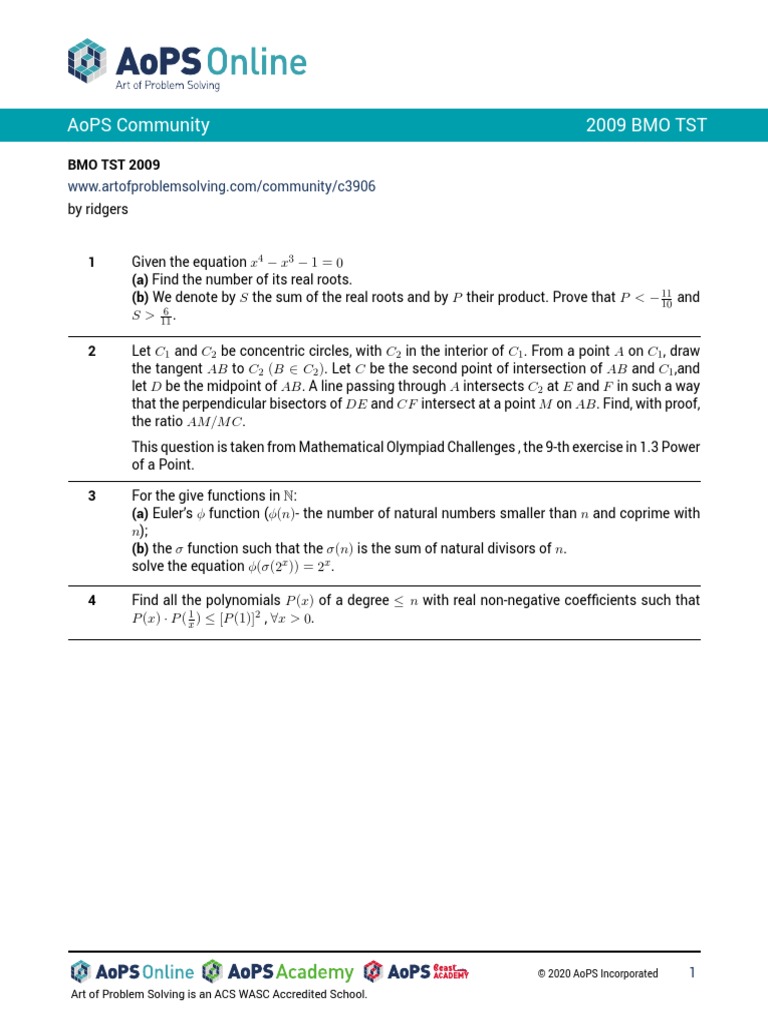 Aops Community 2009 Bmo TST PDF