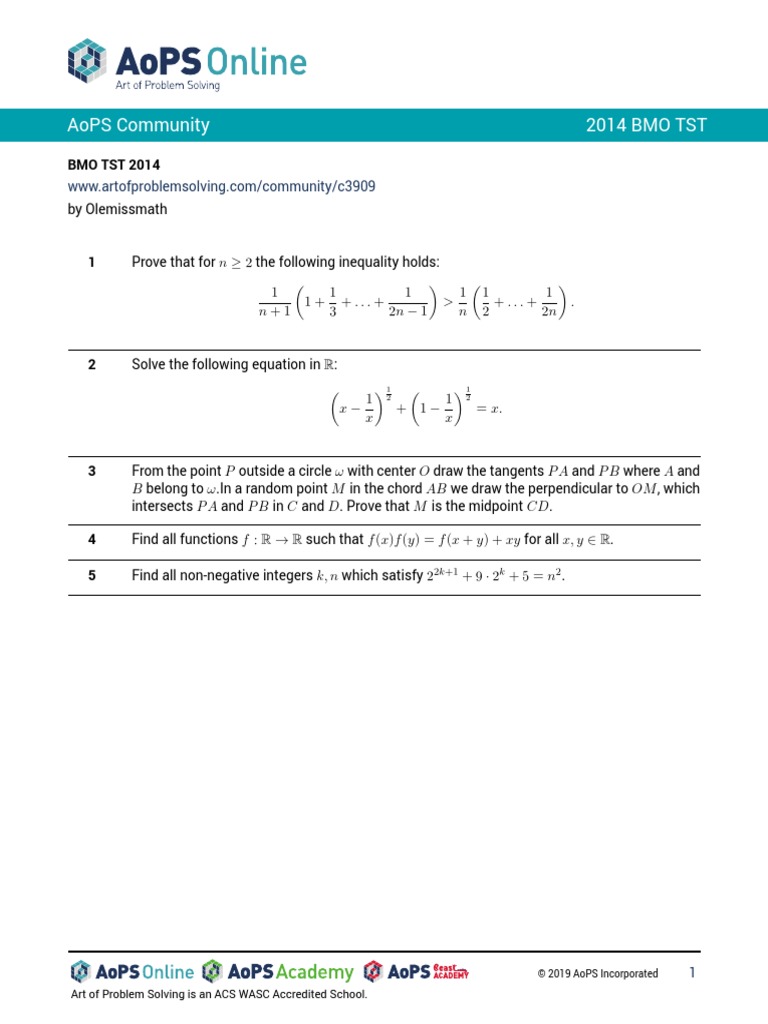 Aops Community 2014 Bmo TST PDF