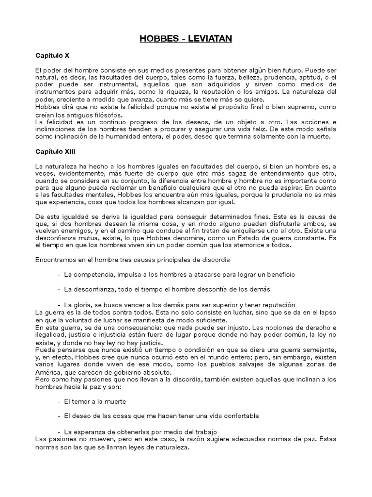 Hobbes Leviatan (Resumen) PDF