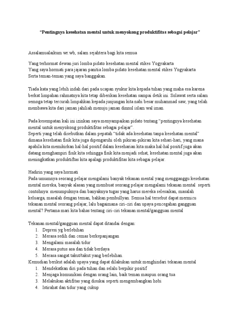 Teks Lomba Pidato Kesehatan Mental PDF