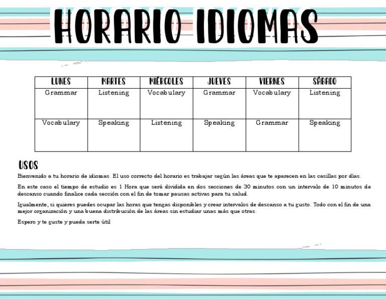 Horario de Estudio para Idiomas | PDF