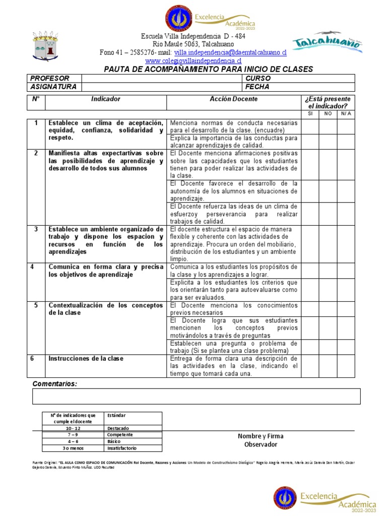 Pauta Acompañamiento Al Aula | PDF | Maestros | Salón de clases