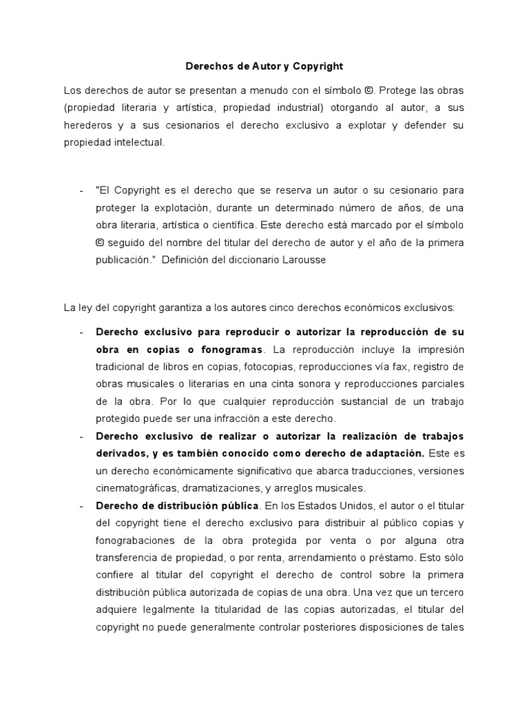 Derechos de Autor y Copyright | PDF