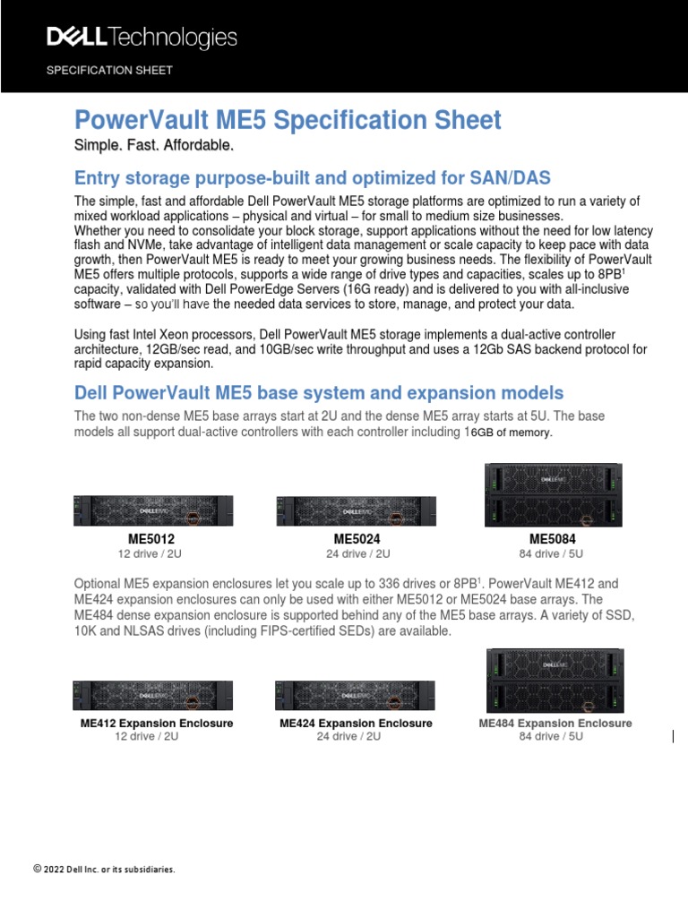 Datasheet Dell PowerVault ME5 PDF Solid State Drive Alternating