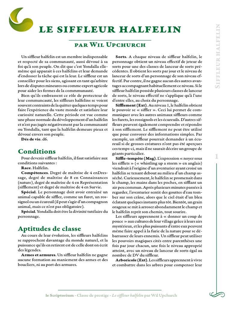 Classe de Prestige : Siffleur Halfelin | PDF | Jeunes adultes