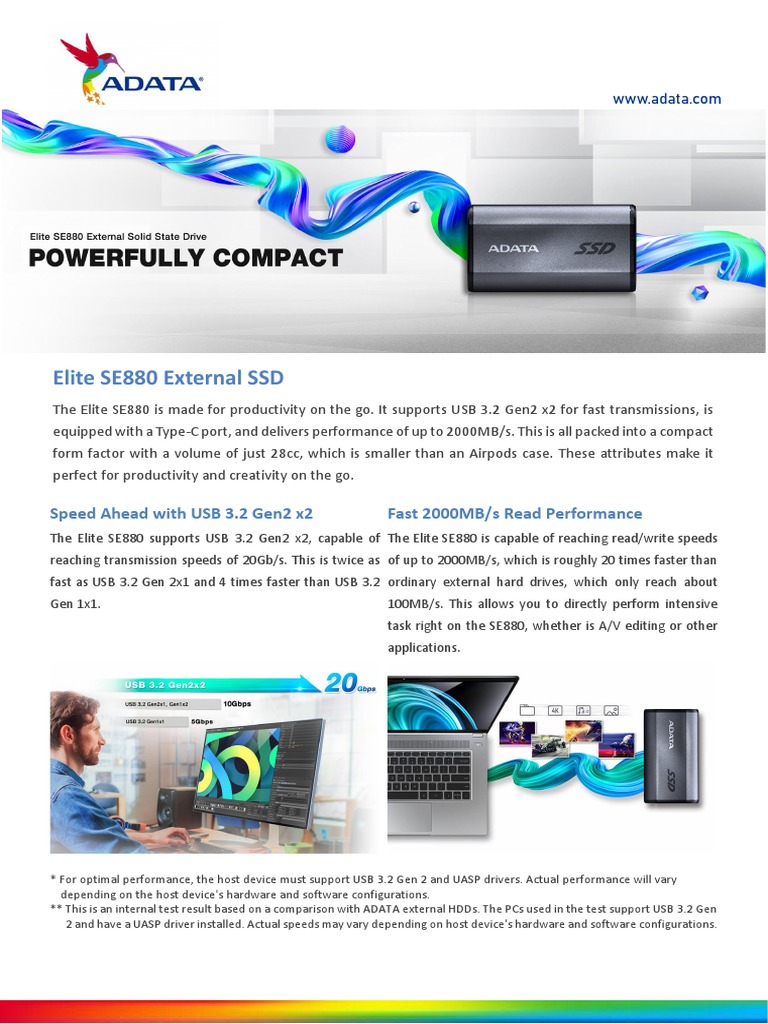 ADATA SSD Datasheet - Se880 - en - 20221111 | PDF | Usb | Solid State Drive