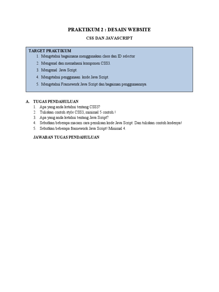 Praktikum CSS dan JavaScript untuk Desain Web | PDF