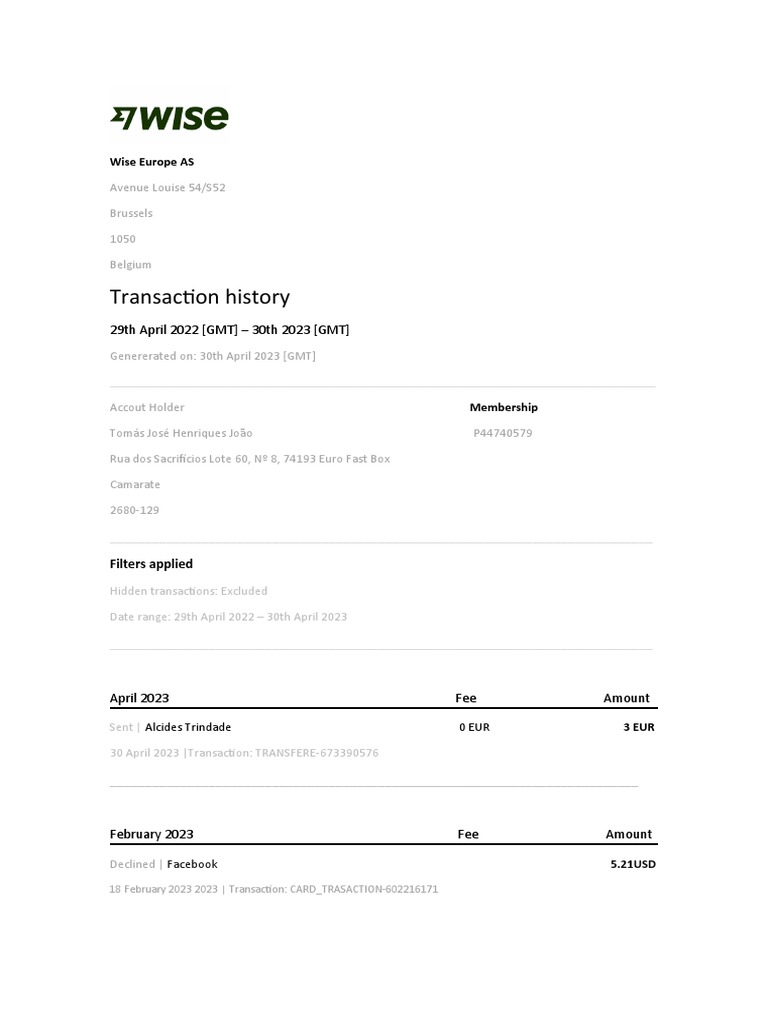 Wise Europe Transaction Summary | PDF | Business | Technology & Engineering
