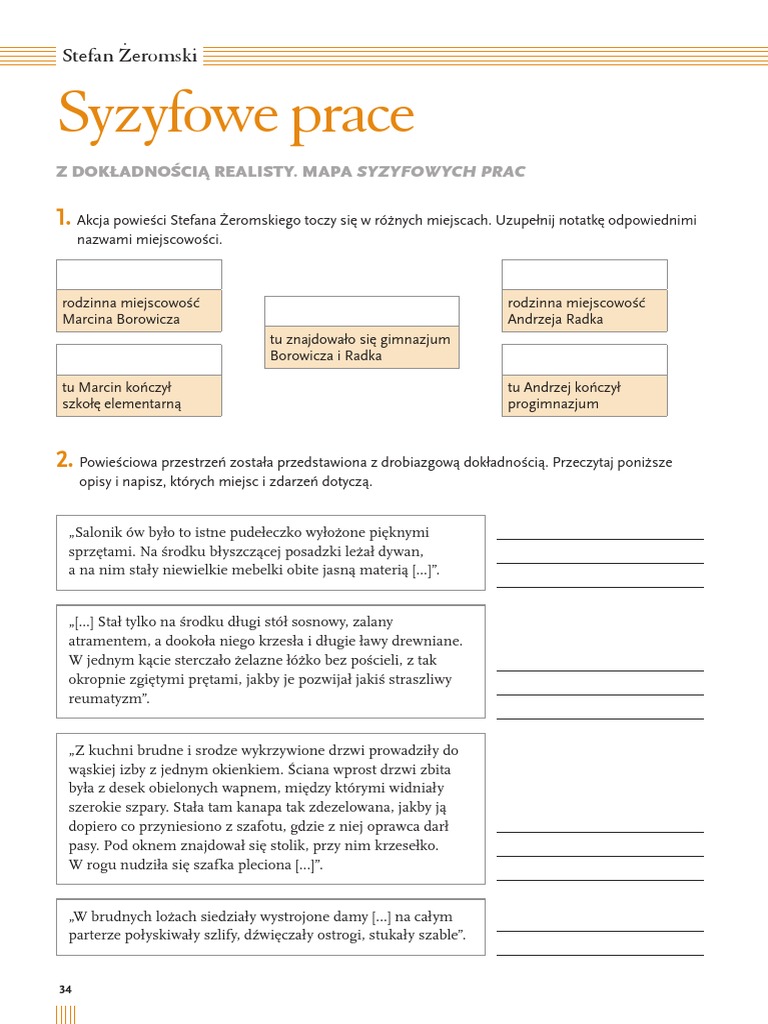 Jak Przebiegała Lekcja Polskiego W Syzyfowych Pracach Zeszyt Lekturowy Syzyfowe Prace | PDF