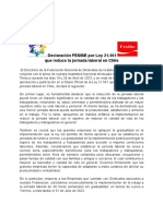 Declaración FESIBE LEY 21.561 reduce Jornada Laboral