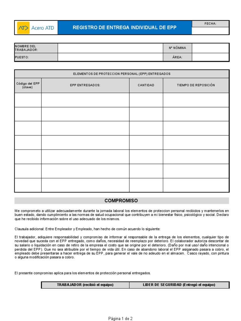 Registro de Entrega de EPP Individual | PDF