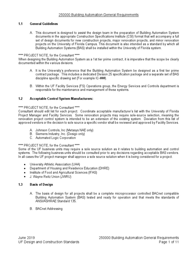 Building Automation General Requirements PDF Building Automation