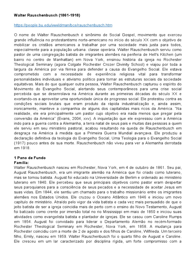 Walter Rauschenbusch - Mais Um Pouco | PDF | O Reino de Deus | Sociologia