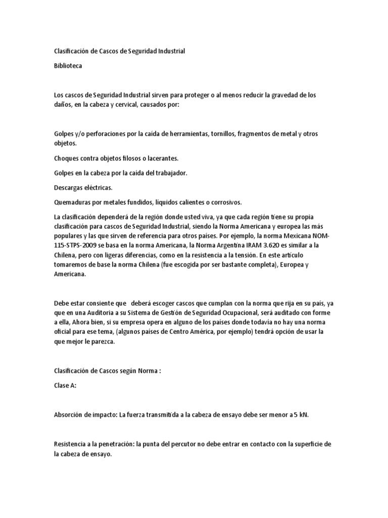 Clasificación de Cascos de Seguridad Industrial PDF